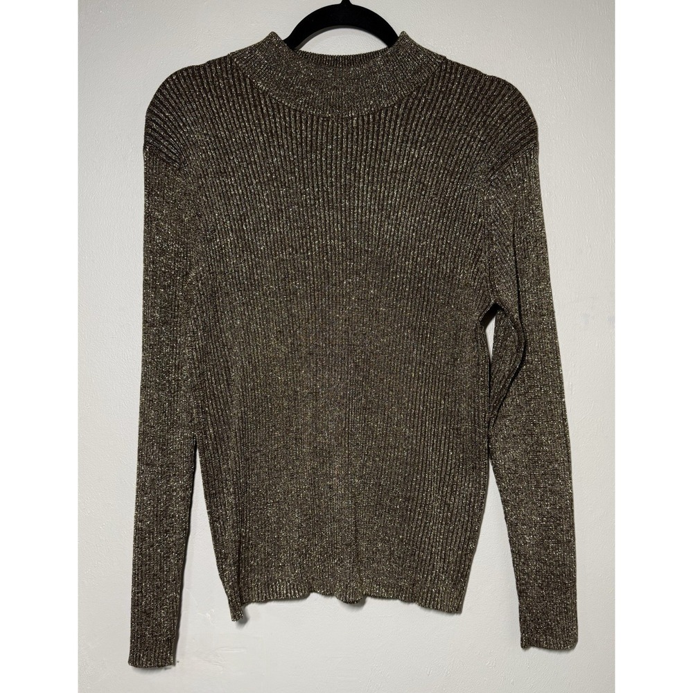 Vintage Joseph A Knit Sweater Top Women's Large Silk Metallic Brown 90s Classy